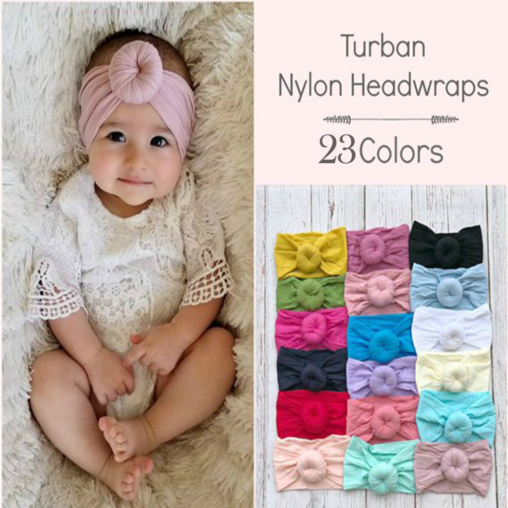 New baby headdress 23 colors nylon wide children's hair accessories soft round nylon stockings wide hair band headscarf