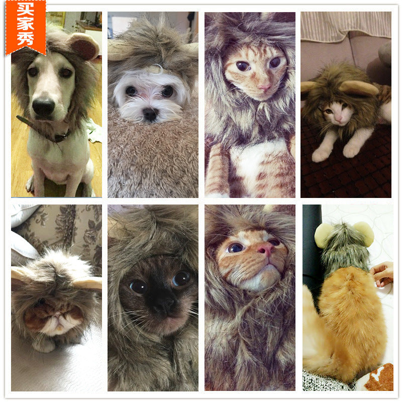 Halloween costumes for cats and dogs to be cute, universal adjustable Velcro autumn and winter lion transformed pet hat