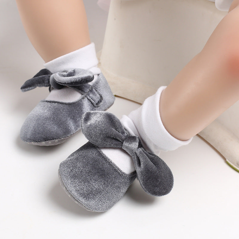 Spring and Autumn 0-1 year old female treasure bowknot pure color princess soft-soled shoes non-slip baby toddler shoes support one generation