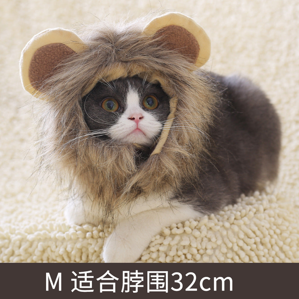 Halloween costumes for cats and dogs to be cute, universal adjustable Velcro autumn and winter lion transformed pet hat