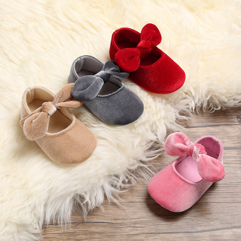 Spring and Autumn 0-1 year old female treasure bowknot pure color princess soft-soled shoes non-slip baby toddler shoes support one generation