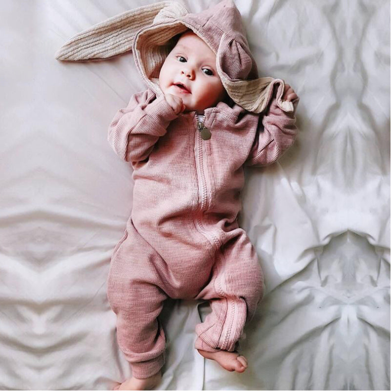 ins foreign trade wish Amazon hot sale baby child big ears rabbit conjoined l hooded zipper climbing suit ha