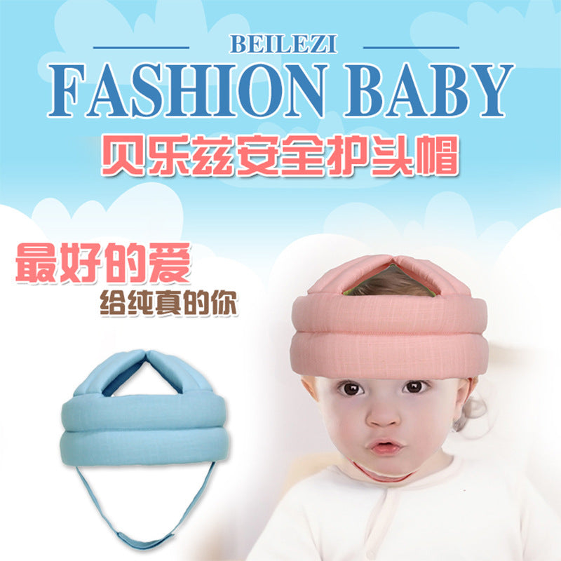 Baby toddler safety helmet anti-fall head protection hat baby anti-collision hat linen fabric sweat-absorbent breathable summer style