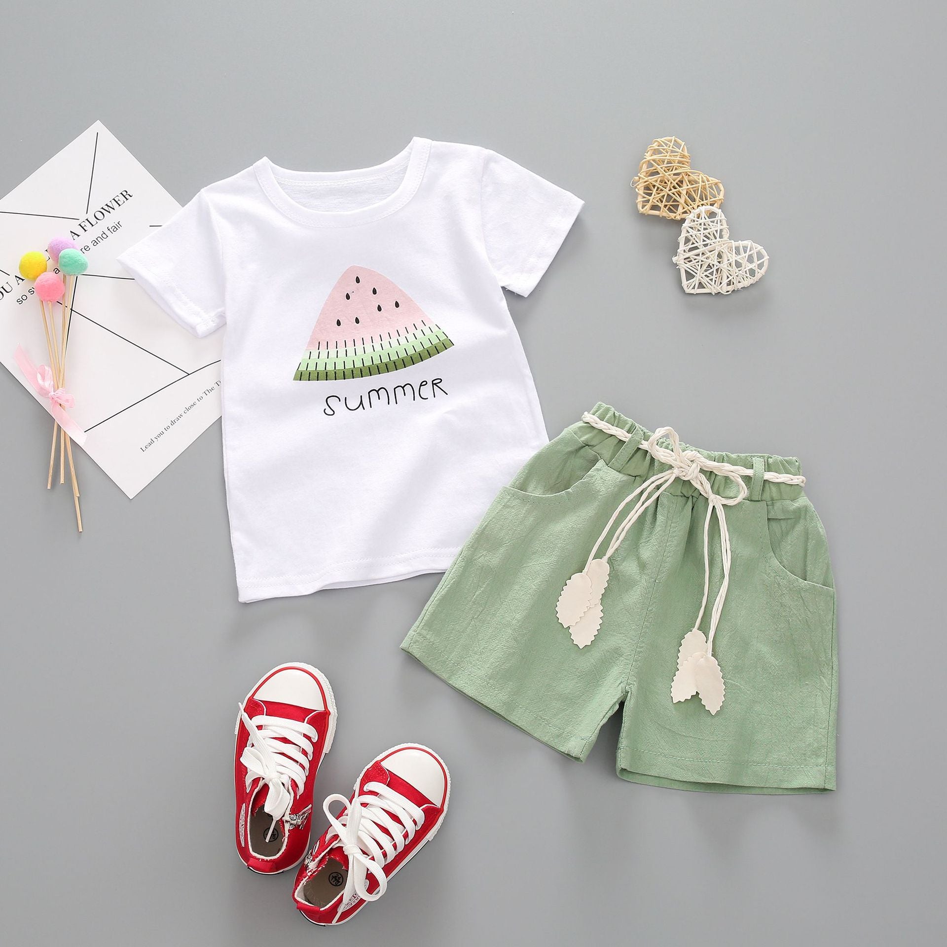 Infant and baby children's clothing summer new style clothing children's cartoon short-sleeved casual T-shirt suit two-piece set wholesale