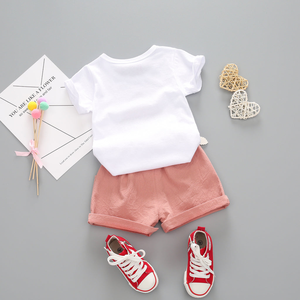 Korean summer baby girl summer short-sleeved watermelon cute girl shorts two-piece set stall tide hair