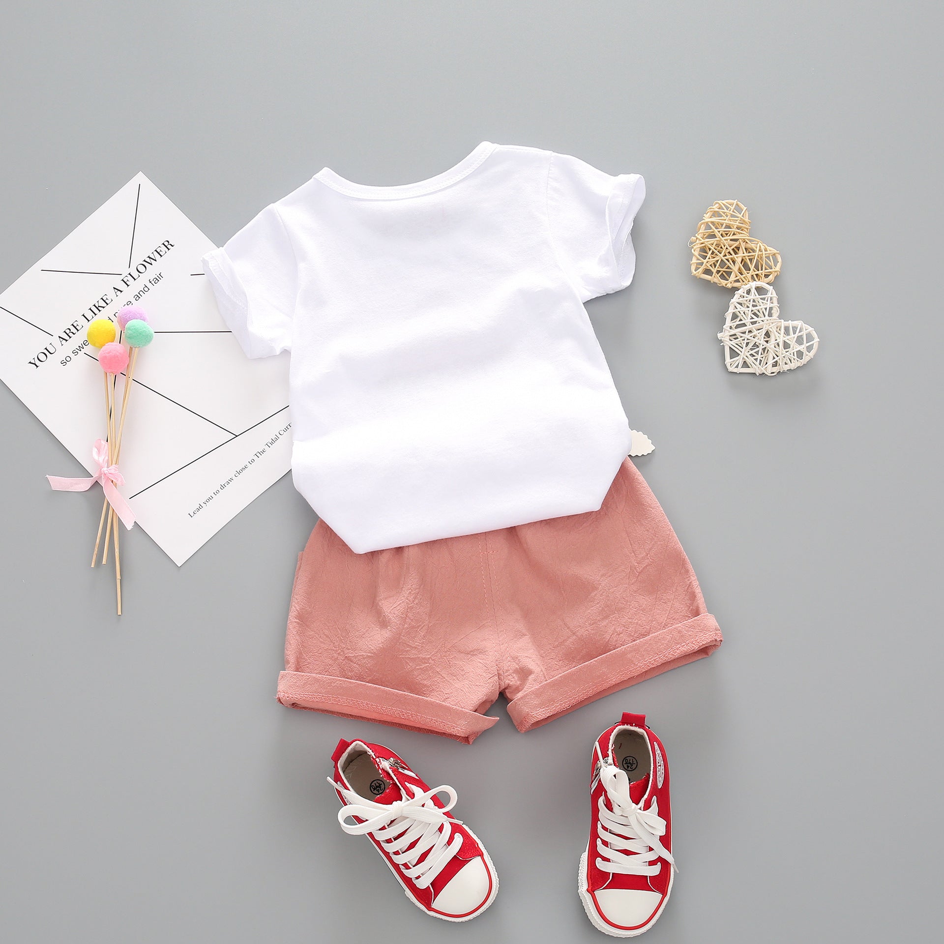 Korean summer baby girl summer short-sleeved watermelon cute girl shorts two-piece set stall tide hair