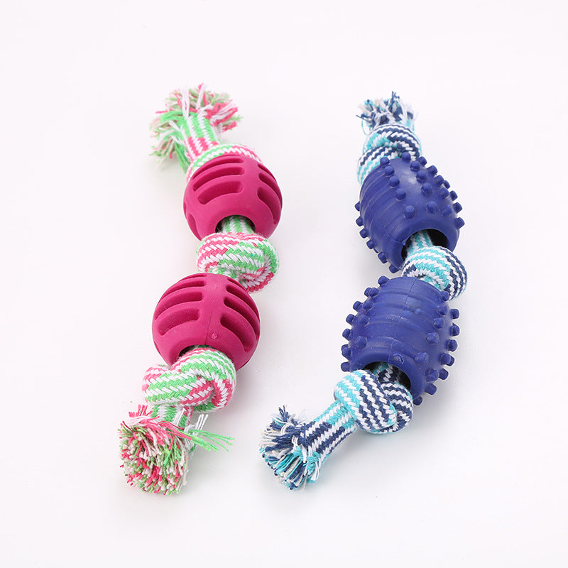 Pet supplies factory wholesale cross-border double knot cotton rope with TPR ball dog toy teeth grinding teeth cleaning pet dog toy