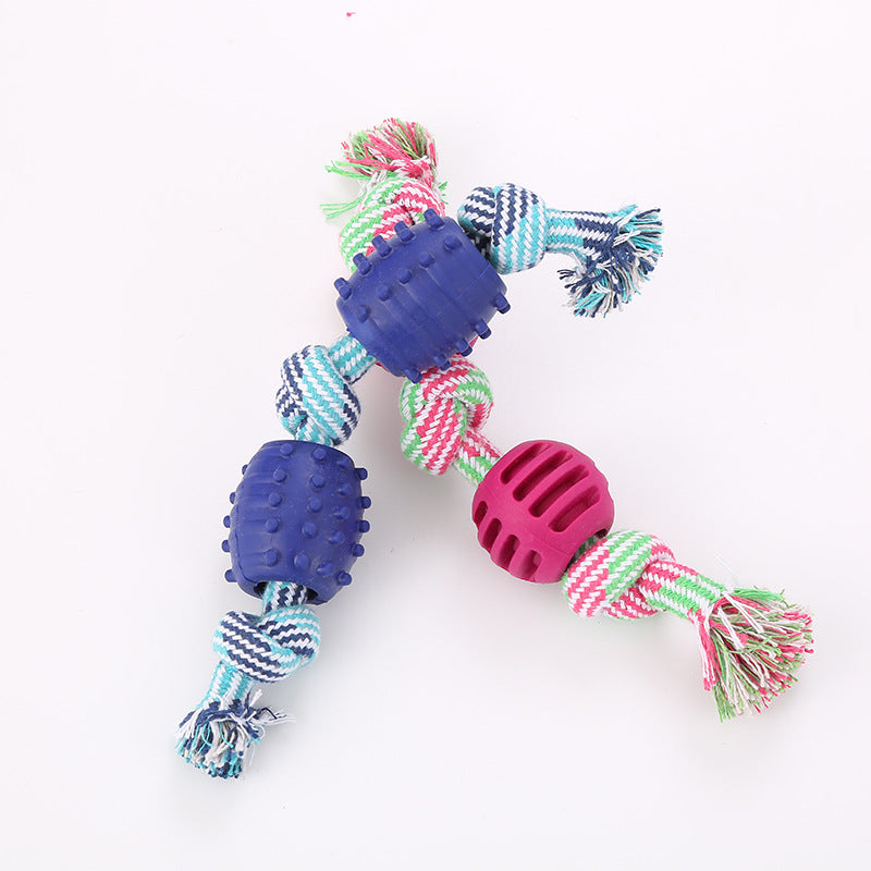 Pet supplies factory wholesale cross-border double knot cotton rope with TPR ball dog toy teeth grinding teeth cleaning pet dog toy