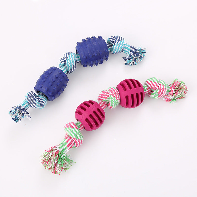 Pet supplies factory wholesale cross-border double knot cotton rope with TPR ball dog toy teeth grinding teeth cleaning pet dog toy
