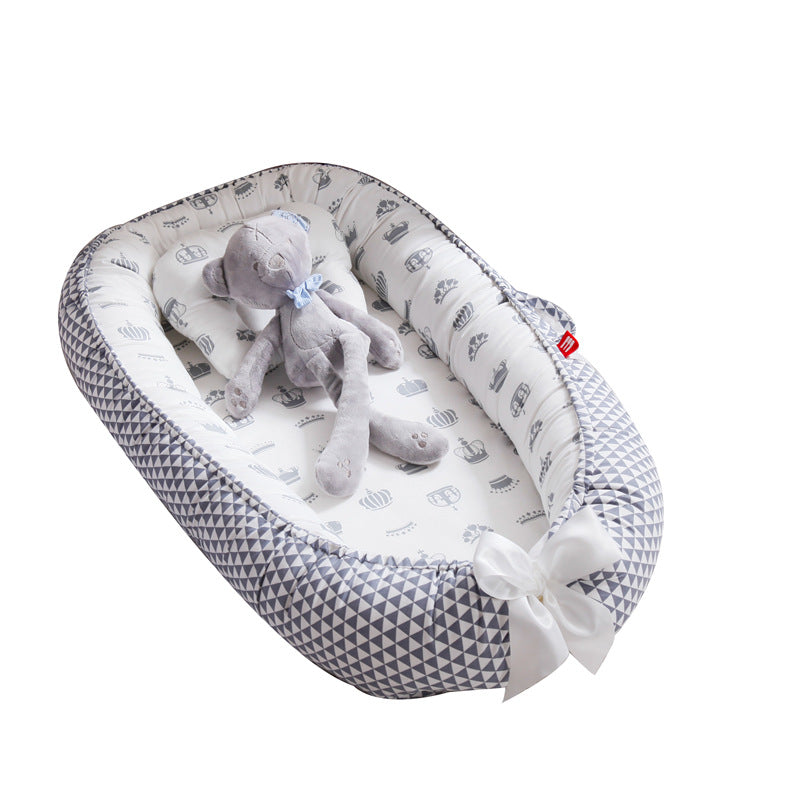 Cross-border folding removable and washable pressure-proof crib mid-bed bionic full detachable baby pillow travel crib
