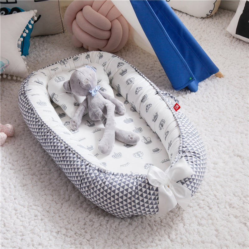 Cross-border folding removable and washable pressure-proof crib mid-bed bionic full detachable baby pillow travel crib