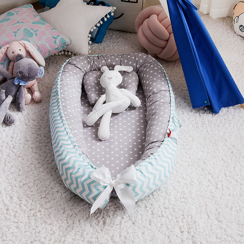 Cross-border folding removable and washable pressure-proof crib mid-bed bionic full detachable baby pillow travel crib