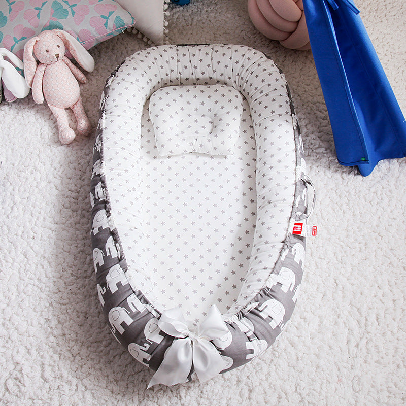 Cross-border folding removable and washable pressure-proof crib mid-bed bionic full detachable baby pillow travel crib
