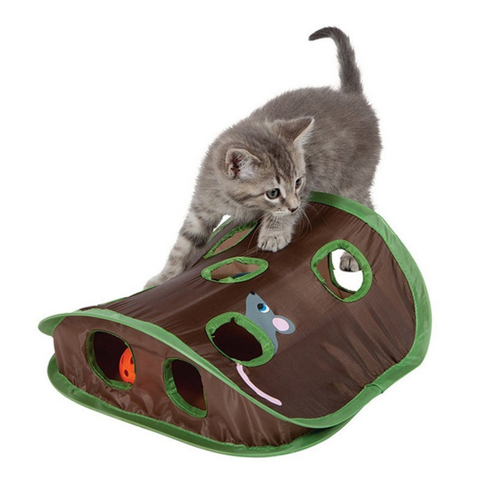 Cat hole foldable pet cat toy nine hole hole cat toy mouse hole cat scratch interesting ball bell nine hole mouse