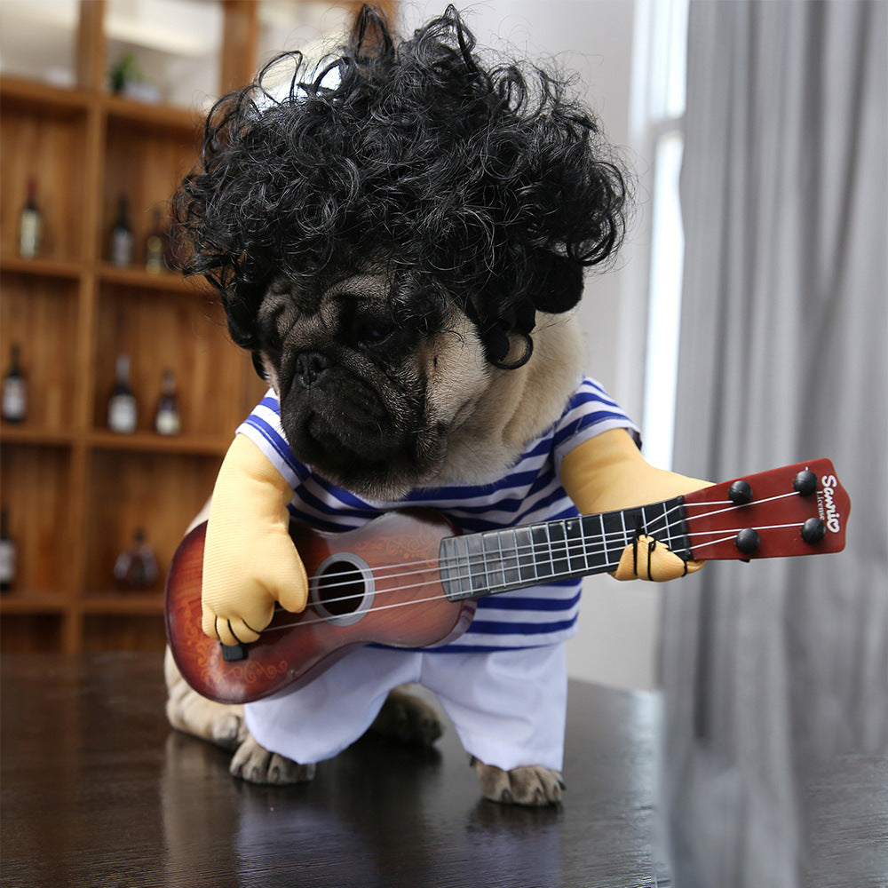 Vibrato with the same net celebrity playing guitar dog clothes cat funny costume turned cat Teddy funny pet costume