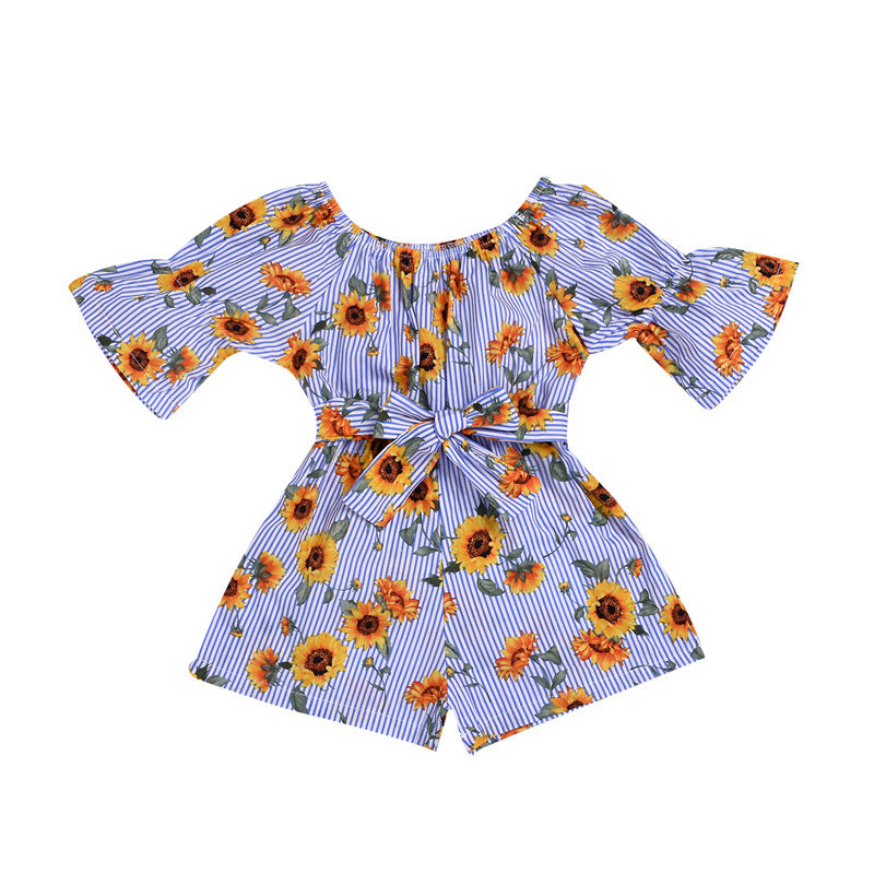 ins new rose flower print girls' jumpsuit baby clothes bowknot romper climbing jumpsuit jumpsuit