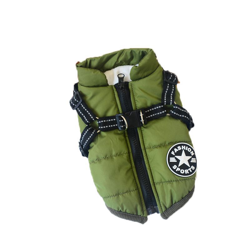 Cross-border pet clothes autumn and winter new waterproof fabric dog cotton-padded winter ski suit chest back integrated cotton vest