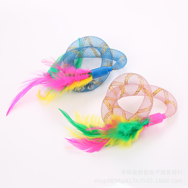 Cross-border factory spot wholesale pet toys new cat hose toys cat toy hose with feathers