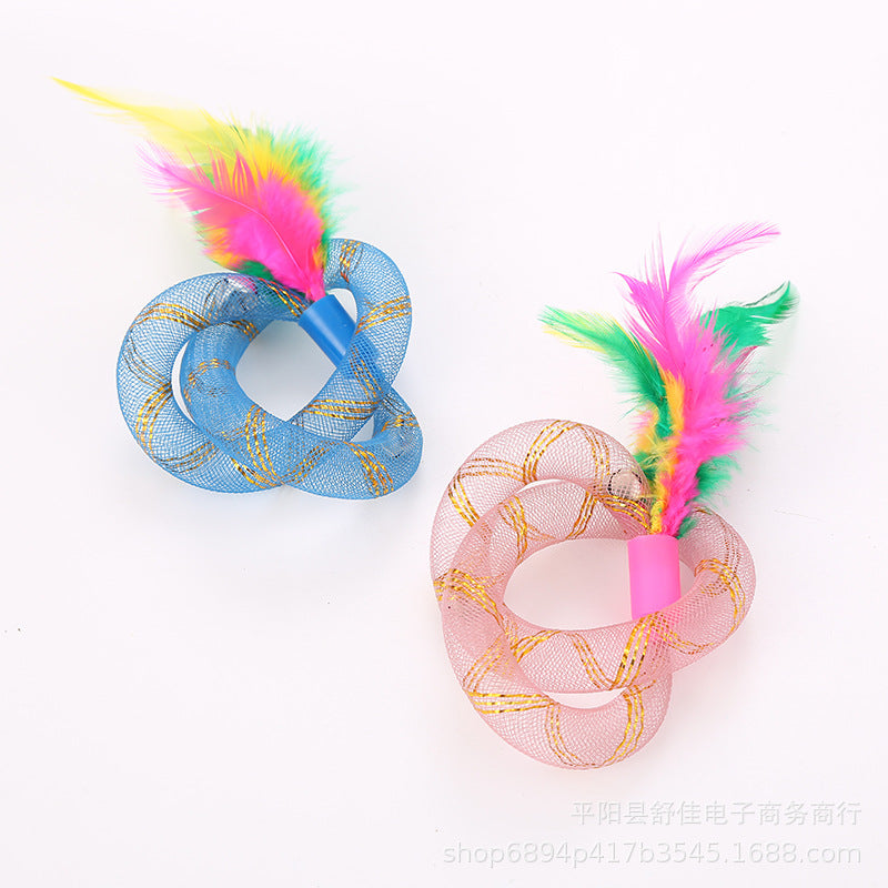 Cross-border factory spot wholesale pet toys new cat hose toys cat toy hose with feathers