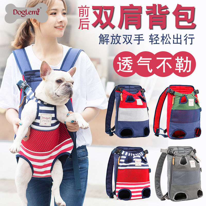 Hot-selling online celebrity pet backpack, breathable canvas shoulder bag for cats and dogs, portable travel backpack for French bulldogs