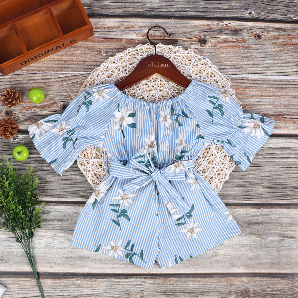 ins new rose flower print girls' jumpsuit baby clothes bowknot romper climbing jumpsuit jumpsuit