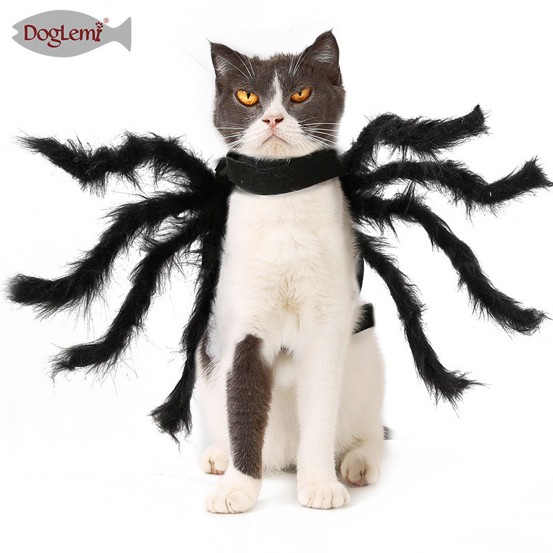 Halloween hot selling pet spider clothes for dogs and cats horror simulation plush spider transformation costume pet accessories