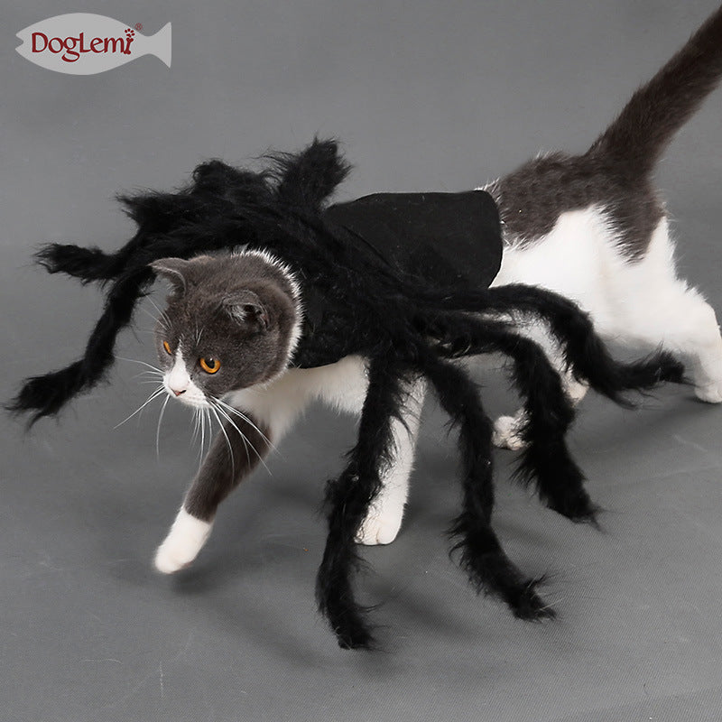Halloween hot selling pet spider clothes for dogs and cats horror simulation plush spider transformation costume pet accessories