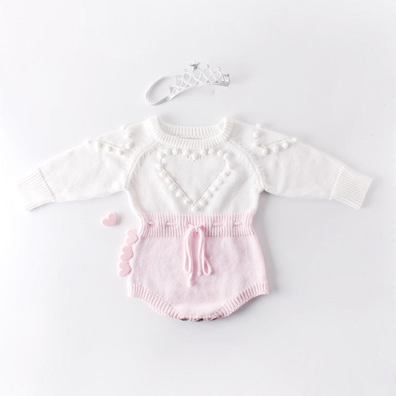 ins autumn baby baby handmade love sweater knitted wool long-sleeved jumpsuit bag fart rompers
