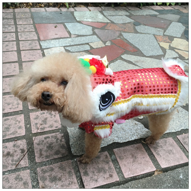 Pet clothes lion dance and lion dance festive red sequins full canine New Year's clothing dog winter clothing cat and dog transfiguration