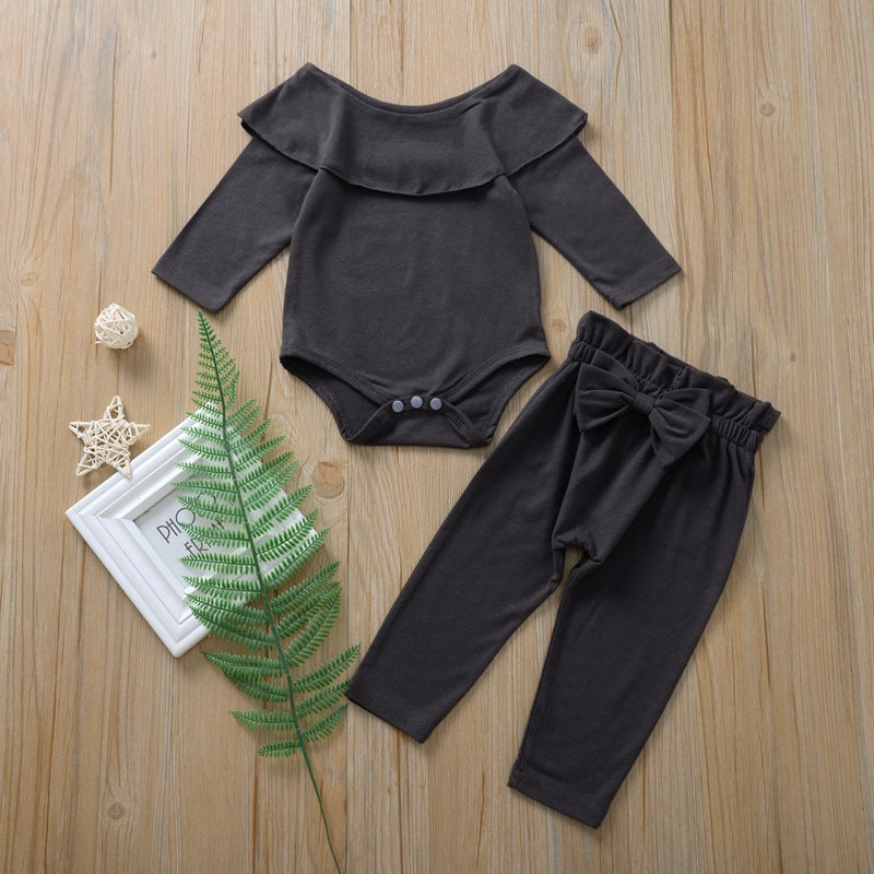 H1136# Factory direct sale autumn baby romper + bowknot trousers two-piece set 2019 autumn new products