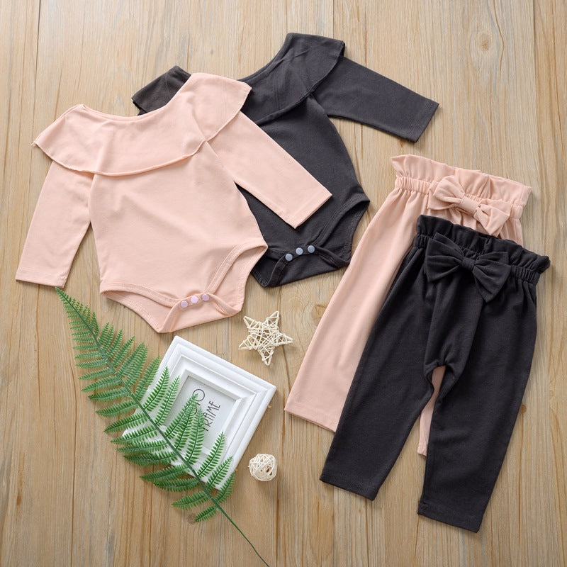 H1136# Factory direct sale autumn baby romper + bowknot trousers two-piece set 2019 autumn new products