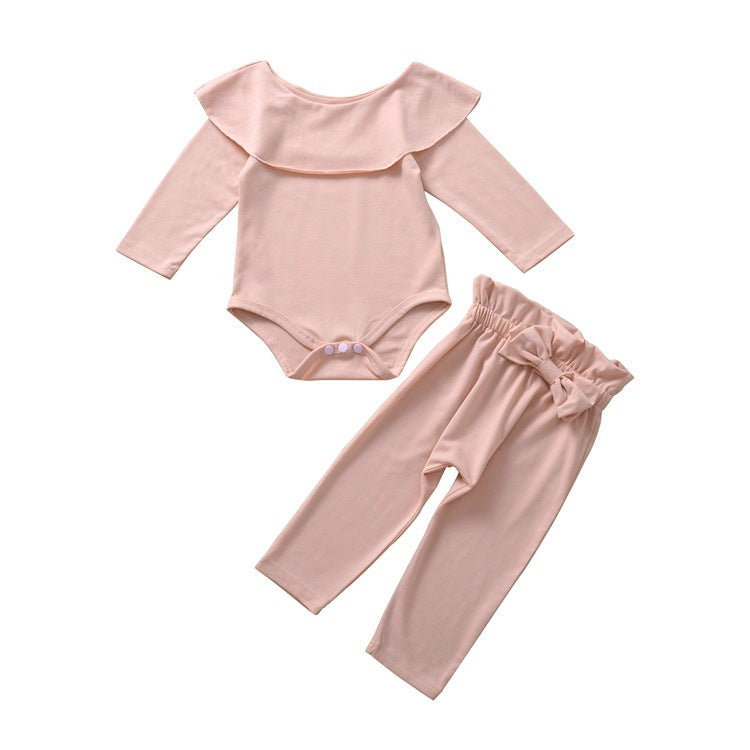 H1136# Factory direct sale autumn baby romper + bowknot trousers two-piece set 2019 autumn new products