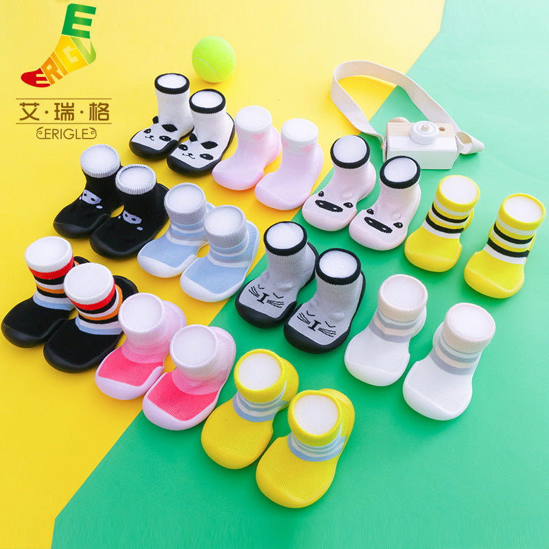 Spring and summer new baby children's shoes cartoon home floor footwear baby toddler shoes striped animal pattern socks shoes