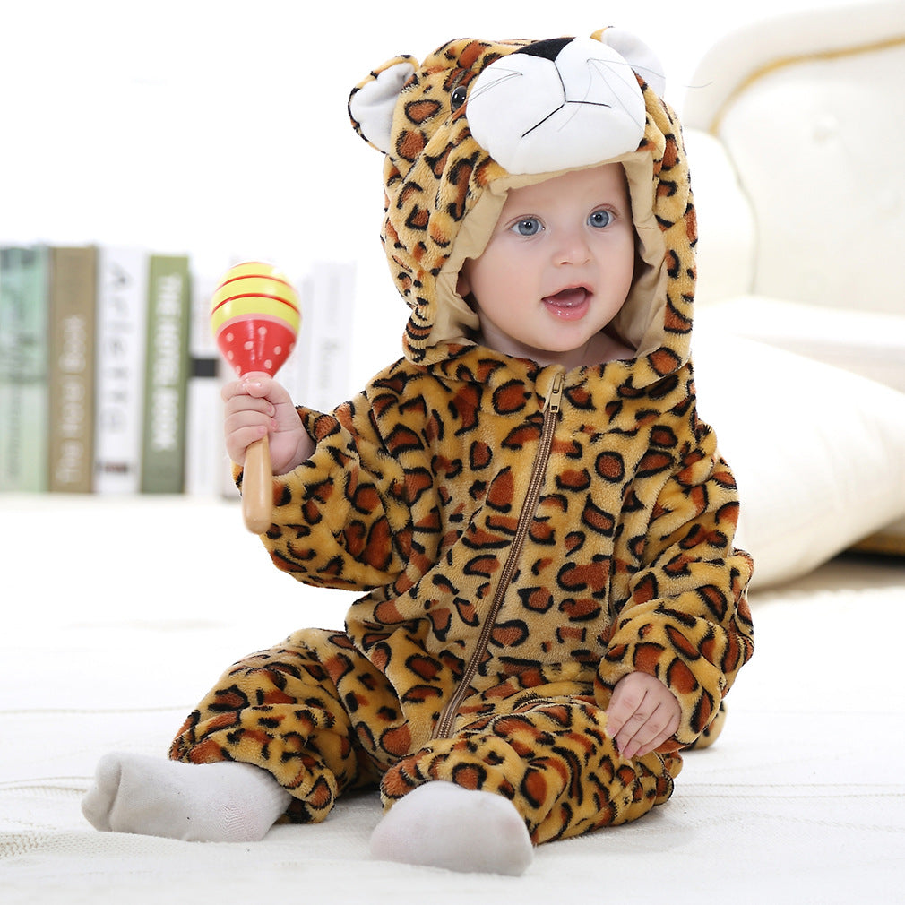 MICHLEY cross-border baby spring and autumn clothes infant and toddler jumpsuit flannel animal shape crawling clothes jumpsuit