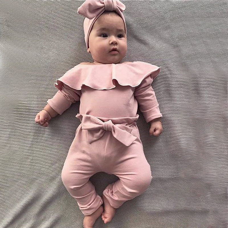 H1136# Factory direct sale autumn baby romper + bowknot trousers two-piece set 2019 autumn new products