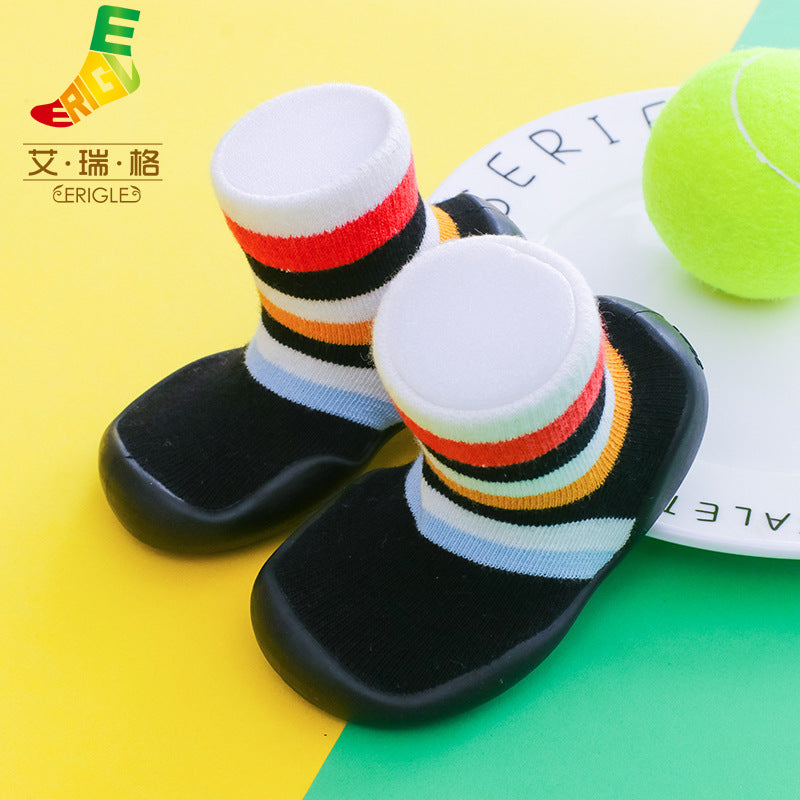 Spring and summer new baby children's shoes cartoon home floor footwear baby toddler shoes striped animal pattern socks shoes