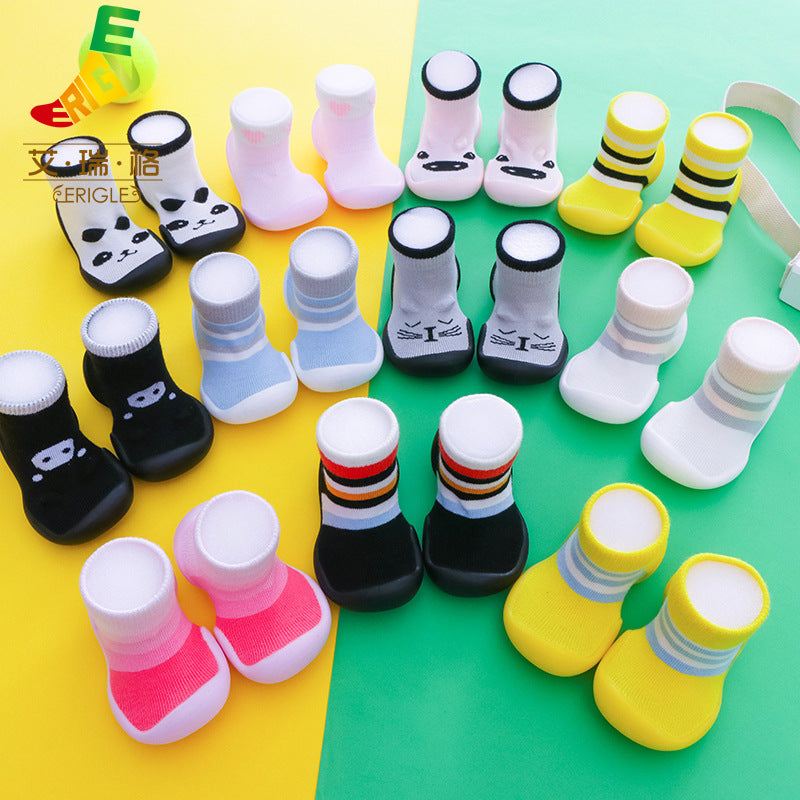 Spring and summer new baby children's shoes cartoon home floor footwear baby toddler shoes striped animal pattern socks shoes