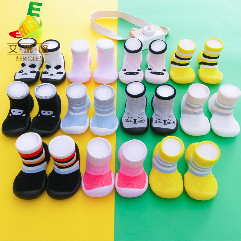 Spring and summer new baby children's shoes cartoon home floor footwear baby toddler shoes striped animal pattern socks shoes