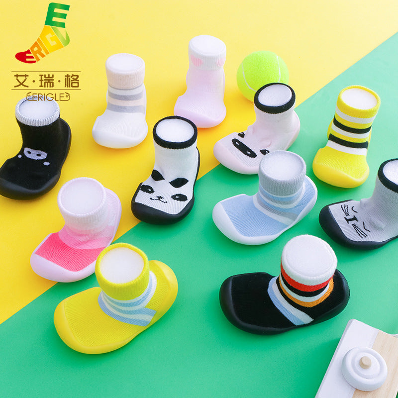 Spring and summer new baby children's shoes cartoon home floor footwear baby toddler shoes striped animal pattern socks shoes