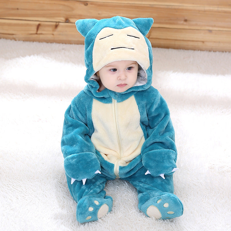 Cartoon animal flannel single-layer romper with baby boys and girls 0-3 years old, Qi Le rabbit children's clothing.