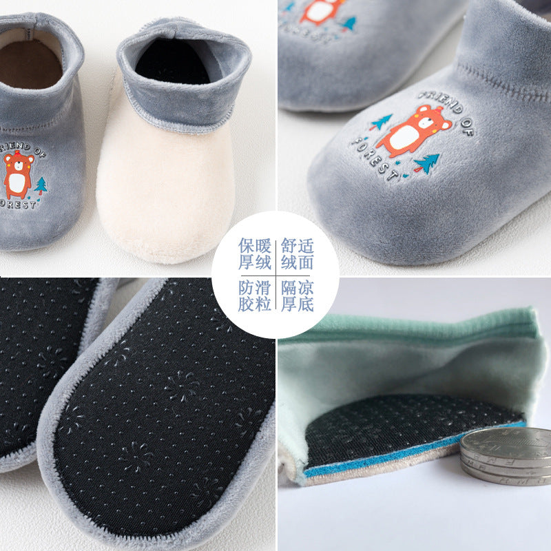 Qicai floor socks baby socks children toddler socks cartoon non-slip socks indoor shoes and socks autumn and winter plus velvet wholesale