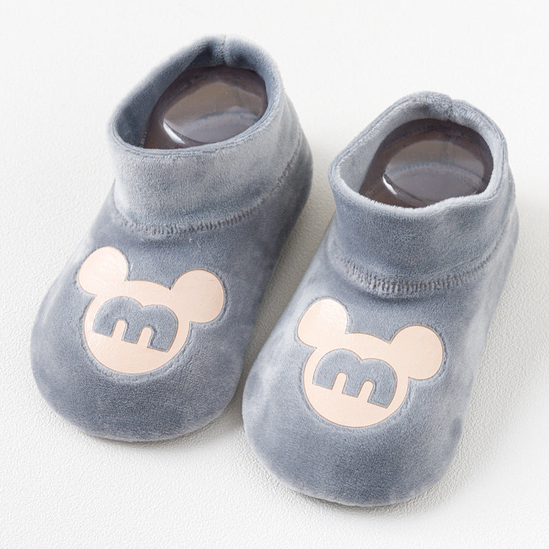Qicai floor socks baby socks children toddler socks cartoon non-slip socks indoor shoes and socks autumn and winter plus velvet wholesale