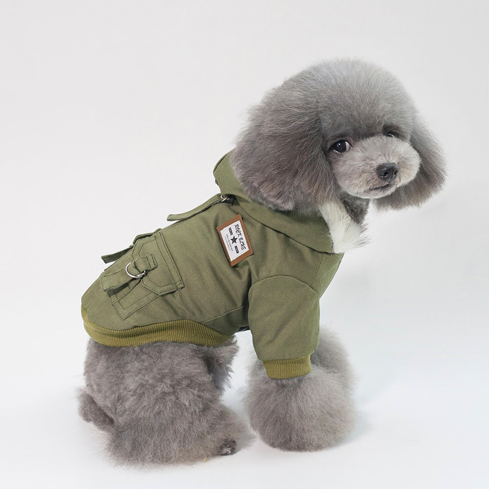 Pet clothing dog clothes autumn and winter new pet clothes pet two-leg cotton coat Junlv cotton coat plus velvet