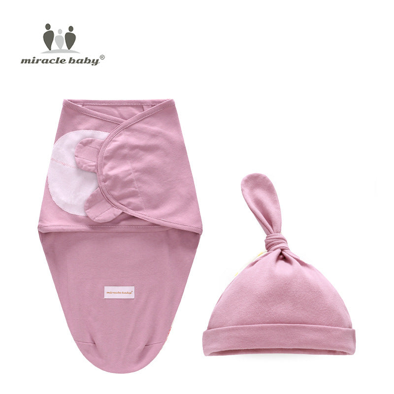Spring and autumn thin baby sleeping bag fetal cap set ins baby swaddle wrap towel newborn anti-startle hug quilt sleeping bag