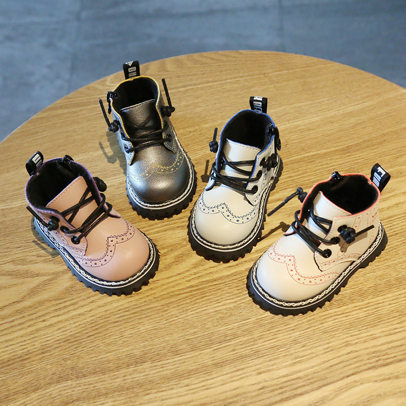 Winter new female baby leather shoes wholesale autumn baby 0-2 child high top short boots soft bottom non-slip children 1-3