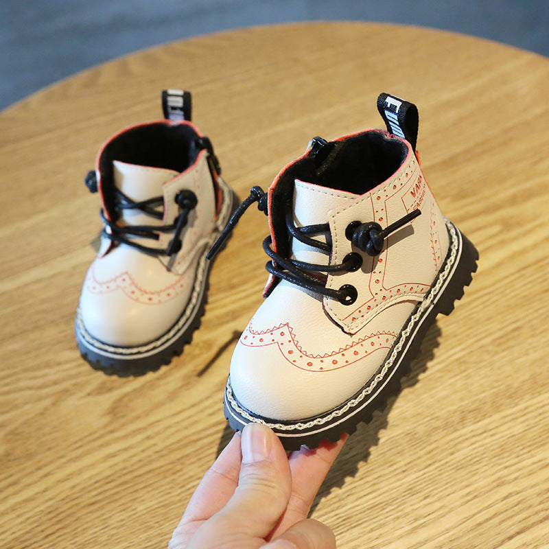 Winter new female baby leather shoes wholesale autumn baby 0-2 child high top short boots soft bottom non-slip children 1-3