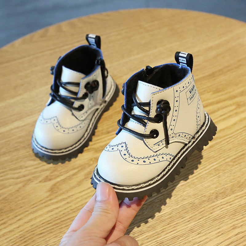 Winter new female baby leather shoes wholesale autumn baby 0-2 child high top short boots soft bottom non-slip children 1-3