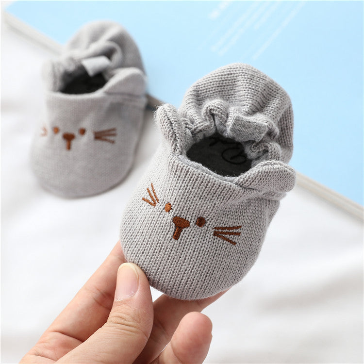 Hansheng cartoon 0-1 year old baby shoes baby do not drop shoes knitted wool shoes baby step shoes spring and autumn models