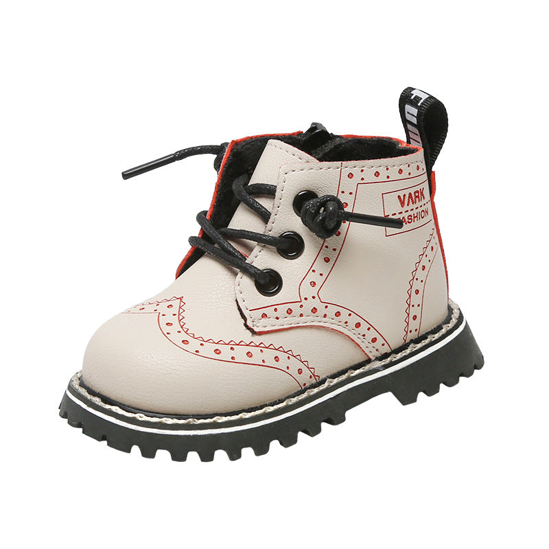 Winter new female baby leather shoes wholesale autumn baby 0-2 child high top short boots soft bottom non-slip children 1-3