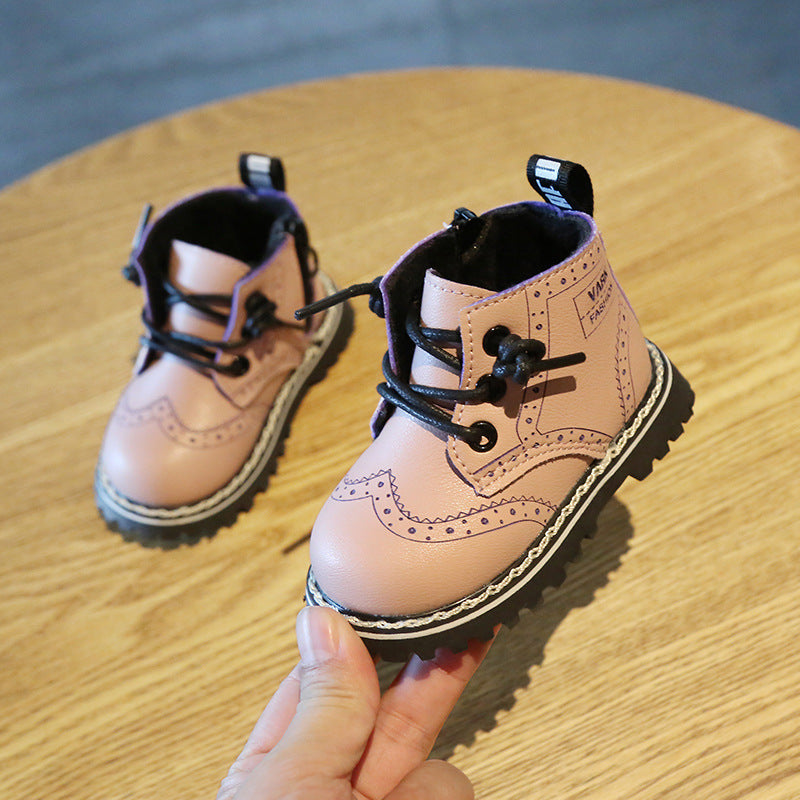 Winter new female baby leather shoes wholesale autumn baby 0-2 child high top short boots soft bottom non-slip children 1-3